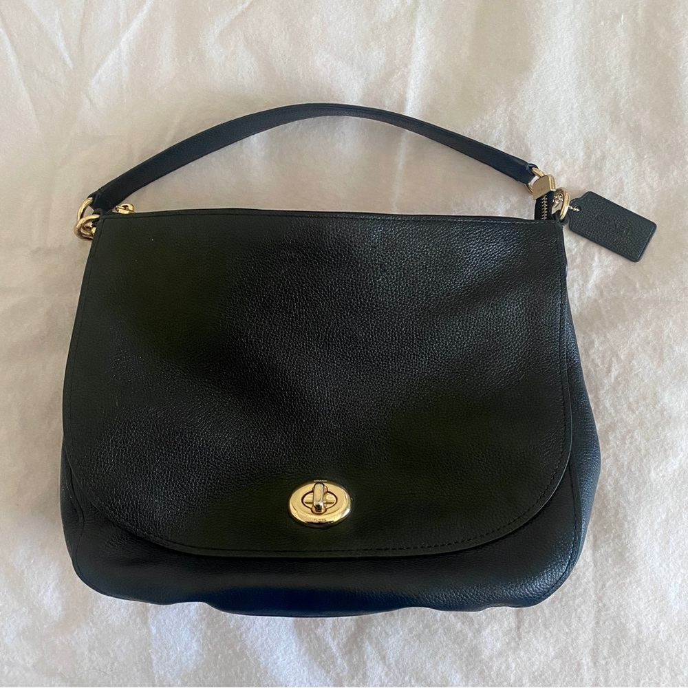 Coach Hobo Flap Black Leather Shoulder Bag